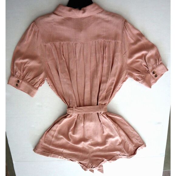 Lulus Women's Sz XL Blush Pink Adventure Ready Puff Sleeve Button-Up Romper - Picture 7 of 7